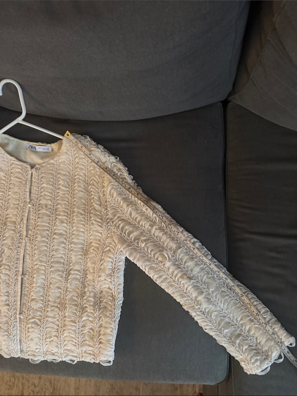 Zara Cream Textured Button-Front Cropped Jacket - Picture 13 of 14